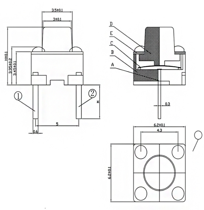 6*6*5兩腳輕觸開關尺寸圖