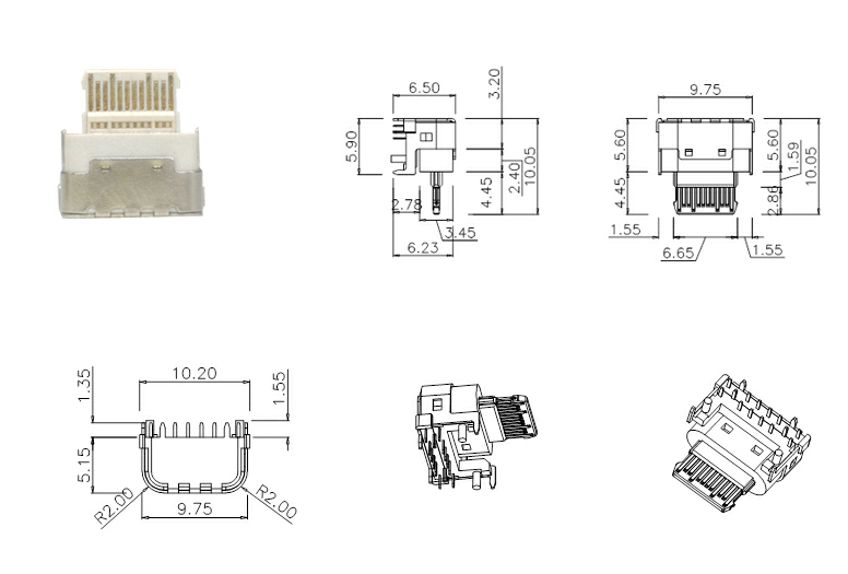 USB-C母座尺寸圖 USB-C母座尺寸圖
