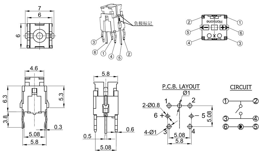 帶燈輕觸開關尺寸圖 帶燈輕觸開關尺寸圖