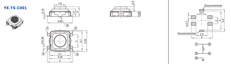 3.35*3.35四腳輕觸開關電路圖