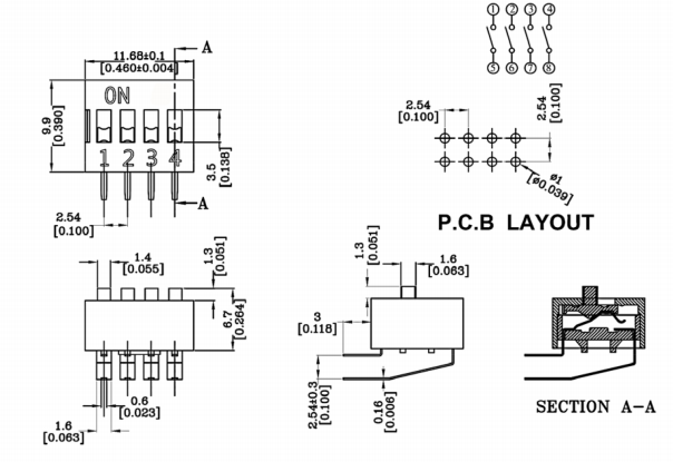 DA-04側(cè)插撥碼開關(guān)尺寸圖 DA-04側(cè)插撥碼開關(guān)尺寸圖